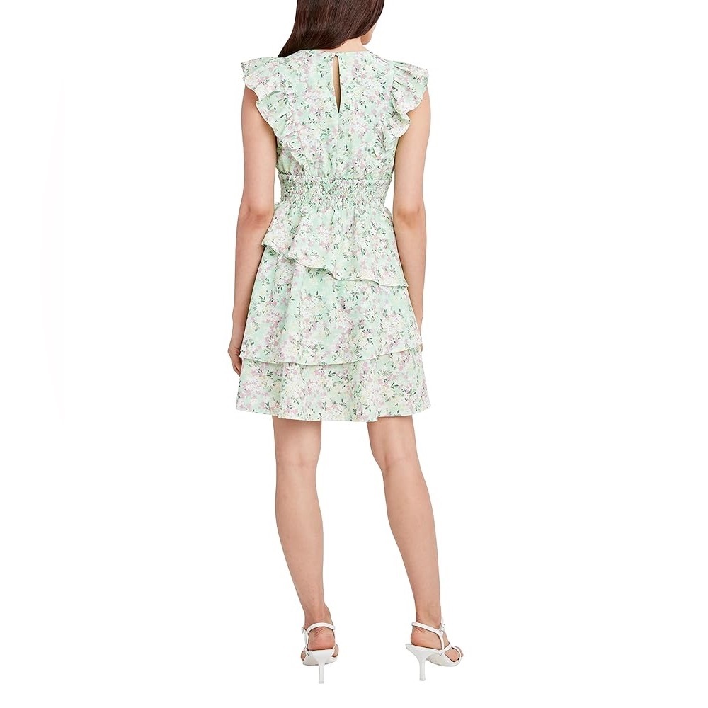 BCBGeneration Ditsy Floral Smocked Waist Tiered Skirt Ruffle Mini Dress Sz Large - Picture 2 of 13